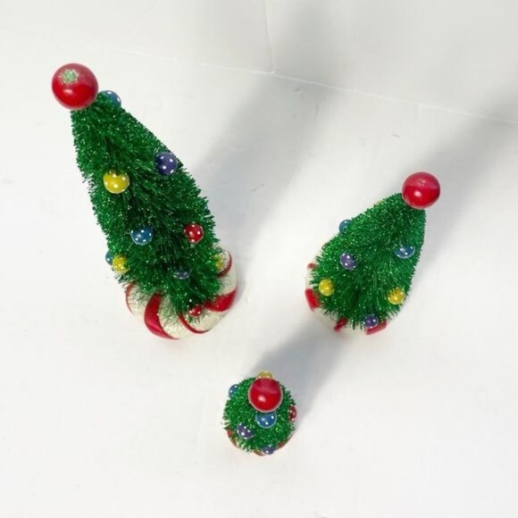 Department 56 Village Peppermint Trees Set Of 3 Retired Bottle Brush Christmas - Picture 4 of 7
